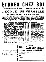 Advert Ecole Universelle 1965