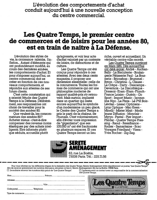 Advert Les Quatre Temps 1980