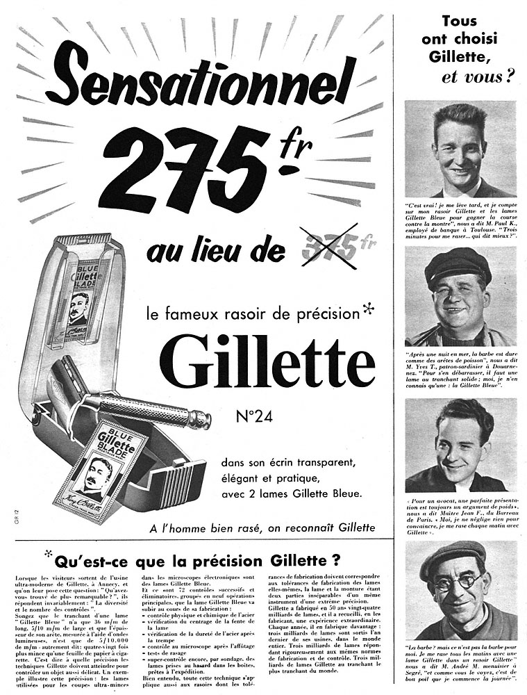 Advert Gilette 1954