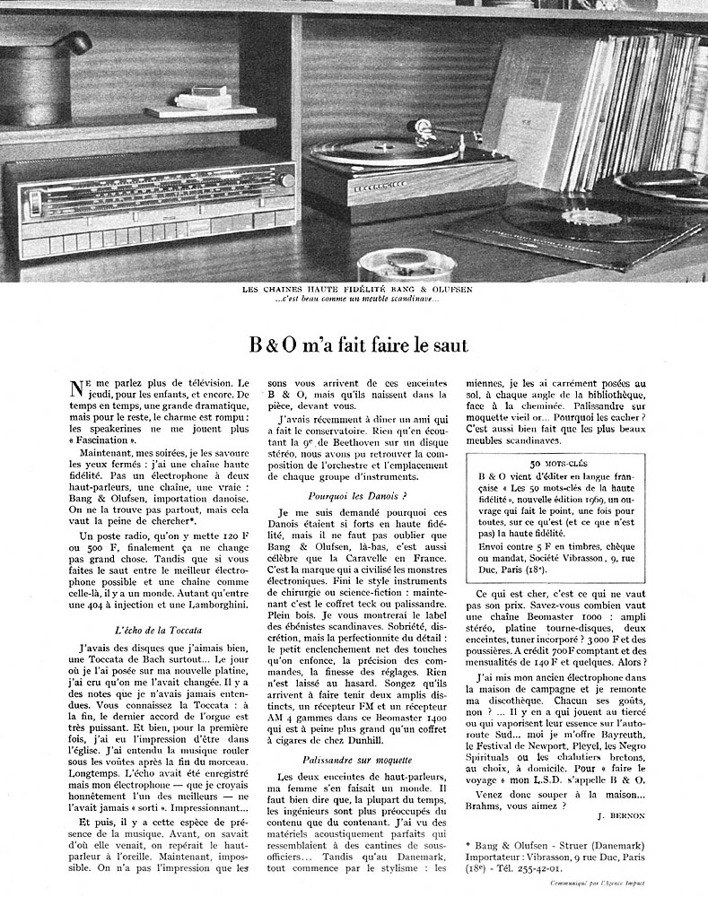 Advert Bang & Olufsen 1968