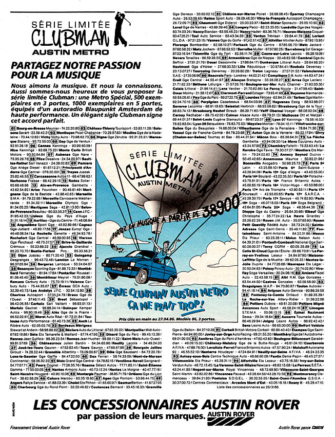 Advert Austin 1986