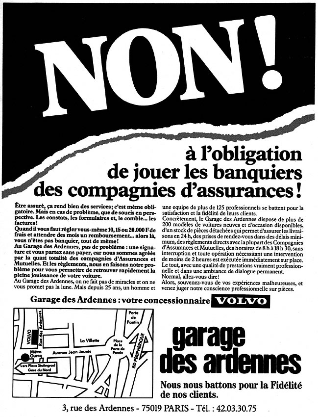 Advert Garage des Ardennes 1986