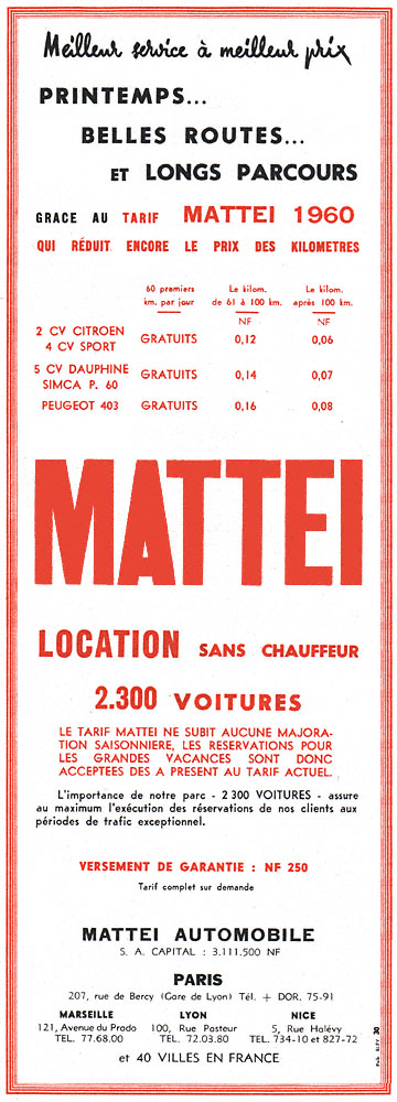 Advert Mattei 1960