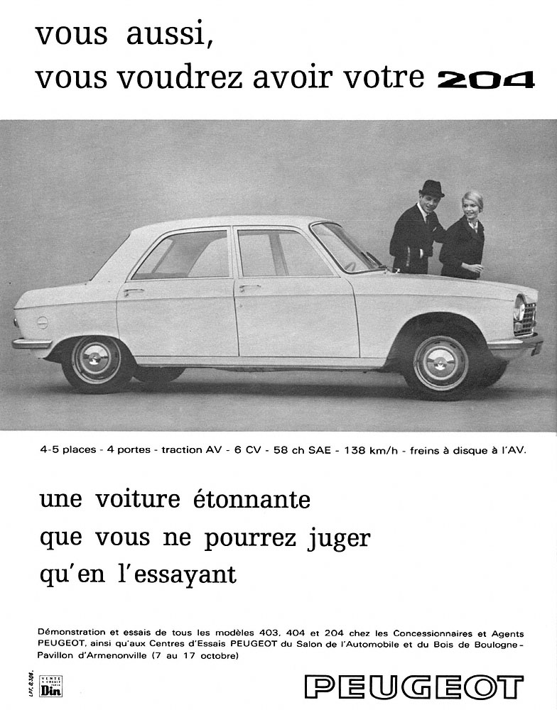 Advert Peugeot 1965