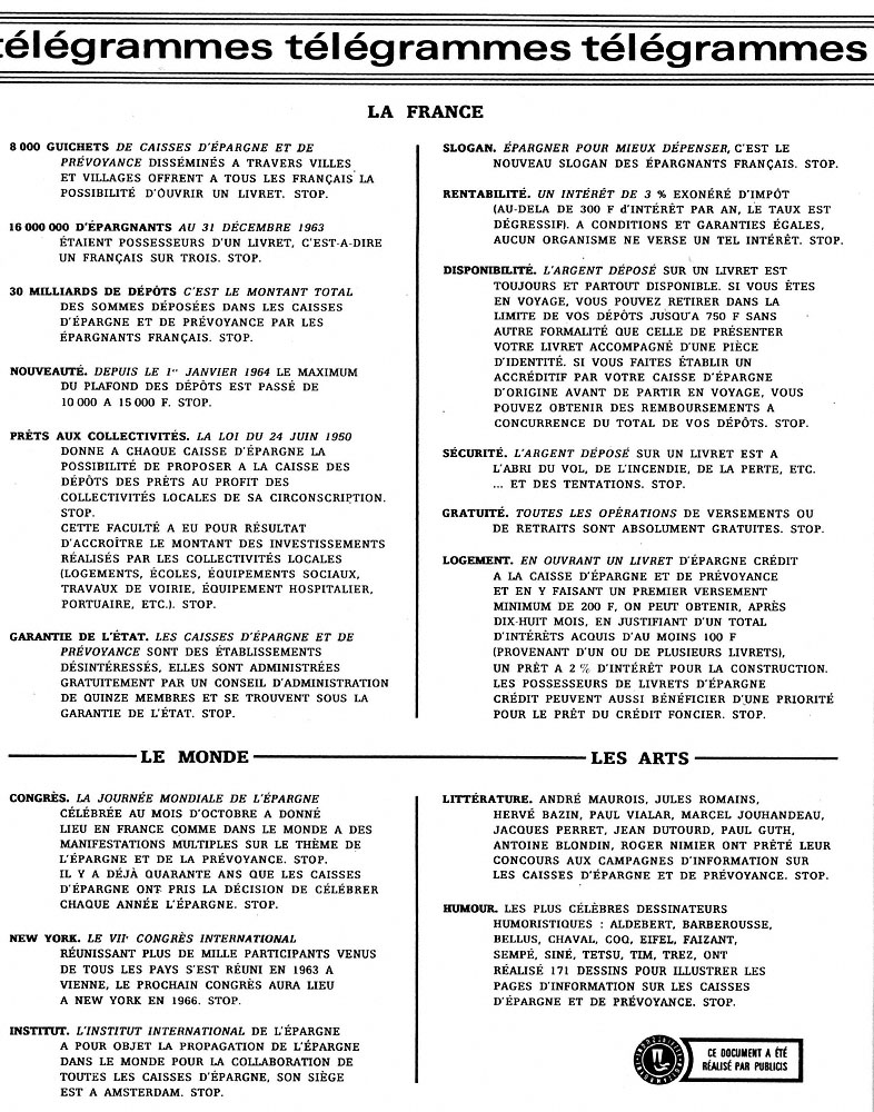 Advert Caisse Epargne 1964