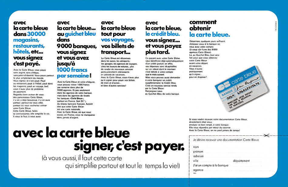 Advert Carte bleue 1969