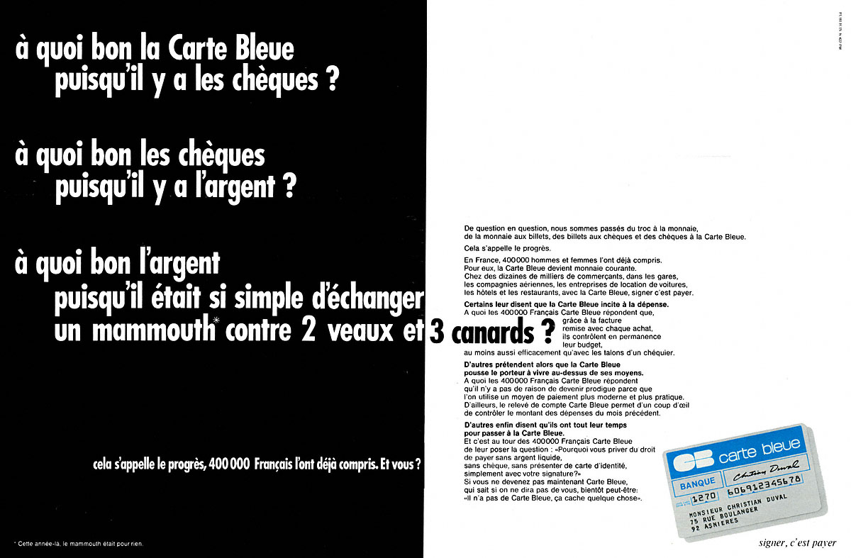 Advert Carte bleue 1970