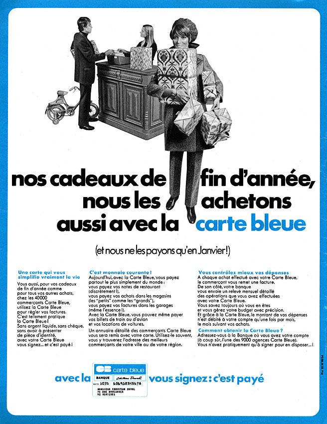 Advert Carte bleue 1970