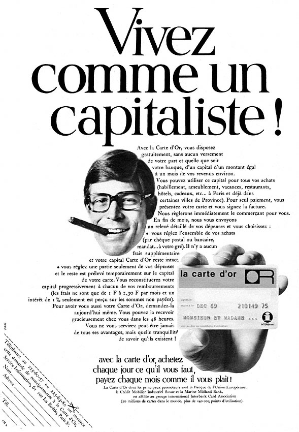 Advert Carte Or 1969