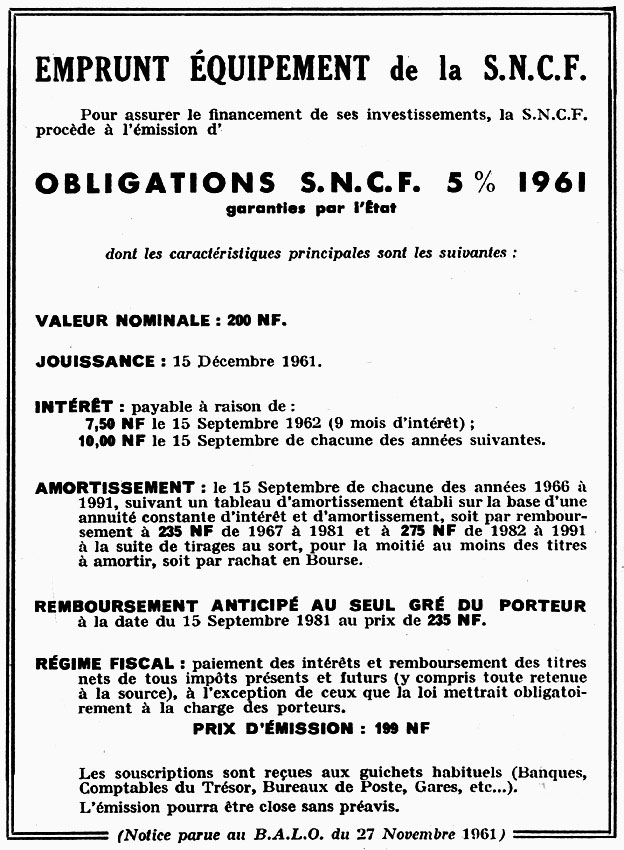 Advert Emprunts 1961