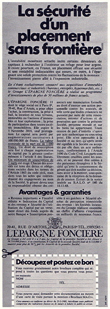 Advert Epargne Fonci�re 1969