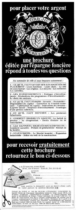 Advert Epargne Foncire 1969