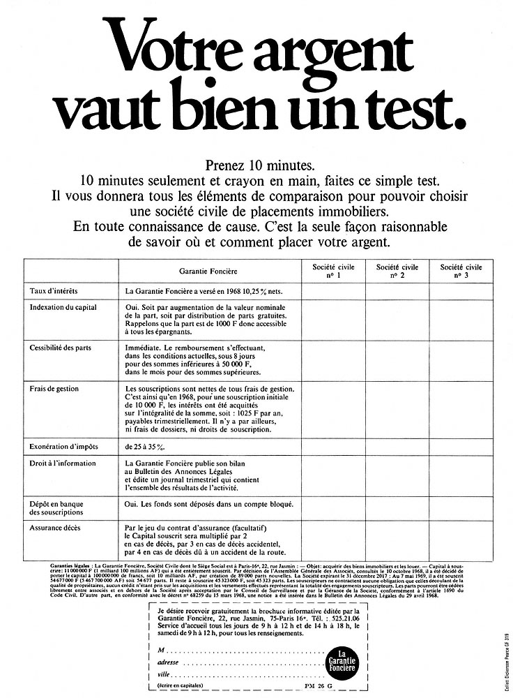 Advert Garantie fonci�re 1969