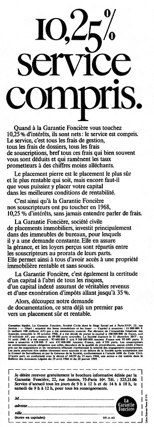 Advert Garantie fonci�re 1969
