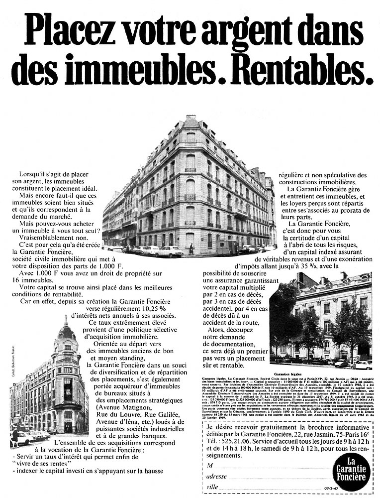 Advert Garantie fonci�re 1969