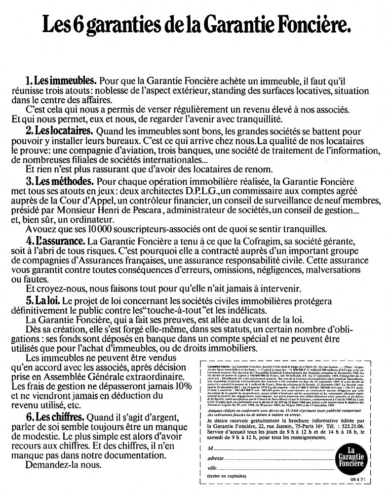 Advert Garantie fonci�re 1970