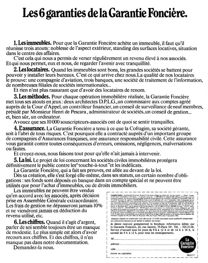 Advert Garantie foncire 1970