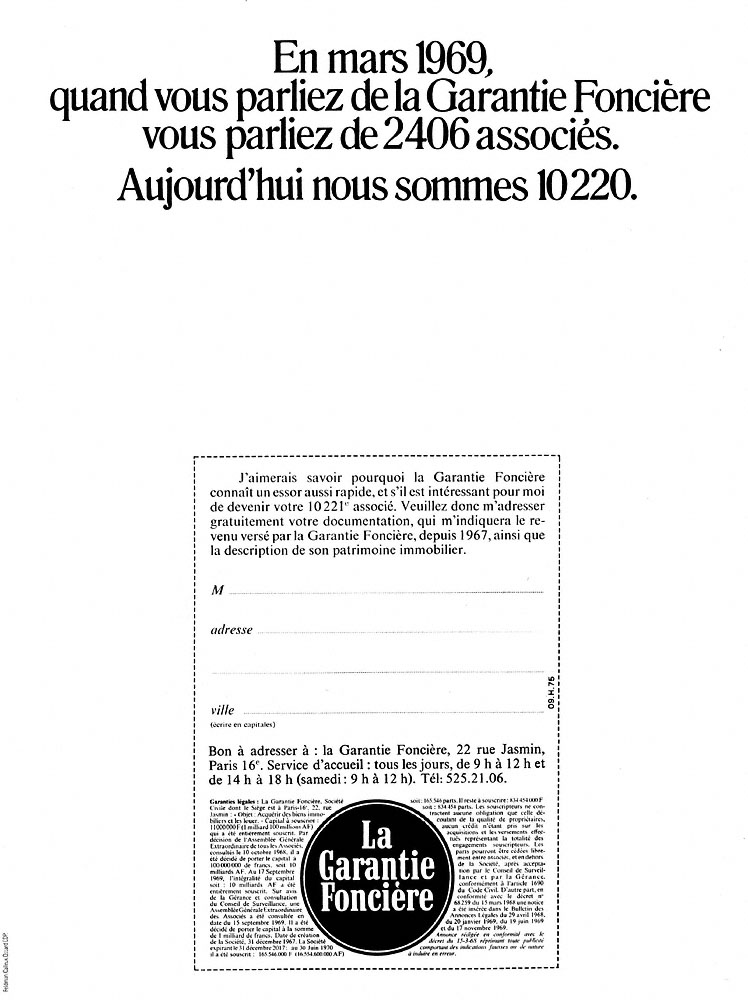 Advert Garantie fonci�re 1970