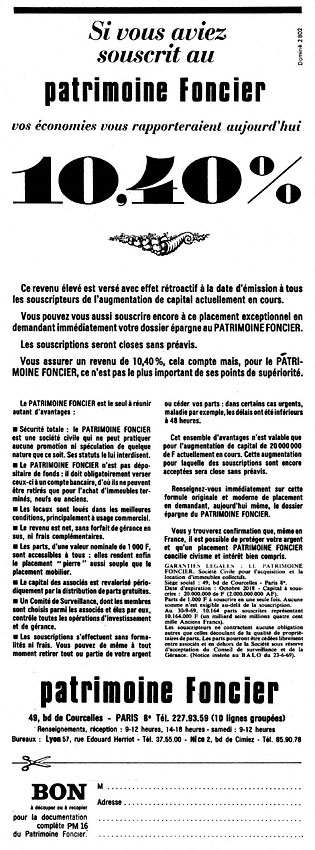 Advert Patrimoine Foncier 1969