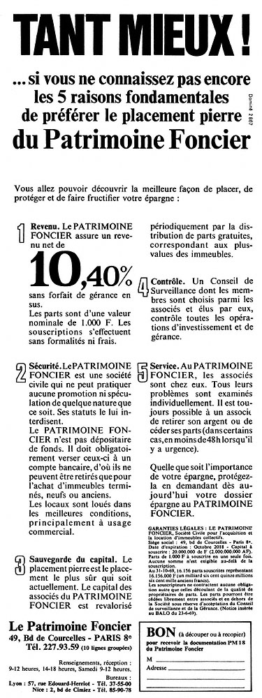 Advert Patrimoine Foncier 1969