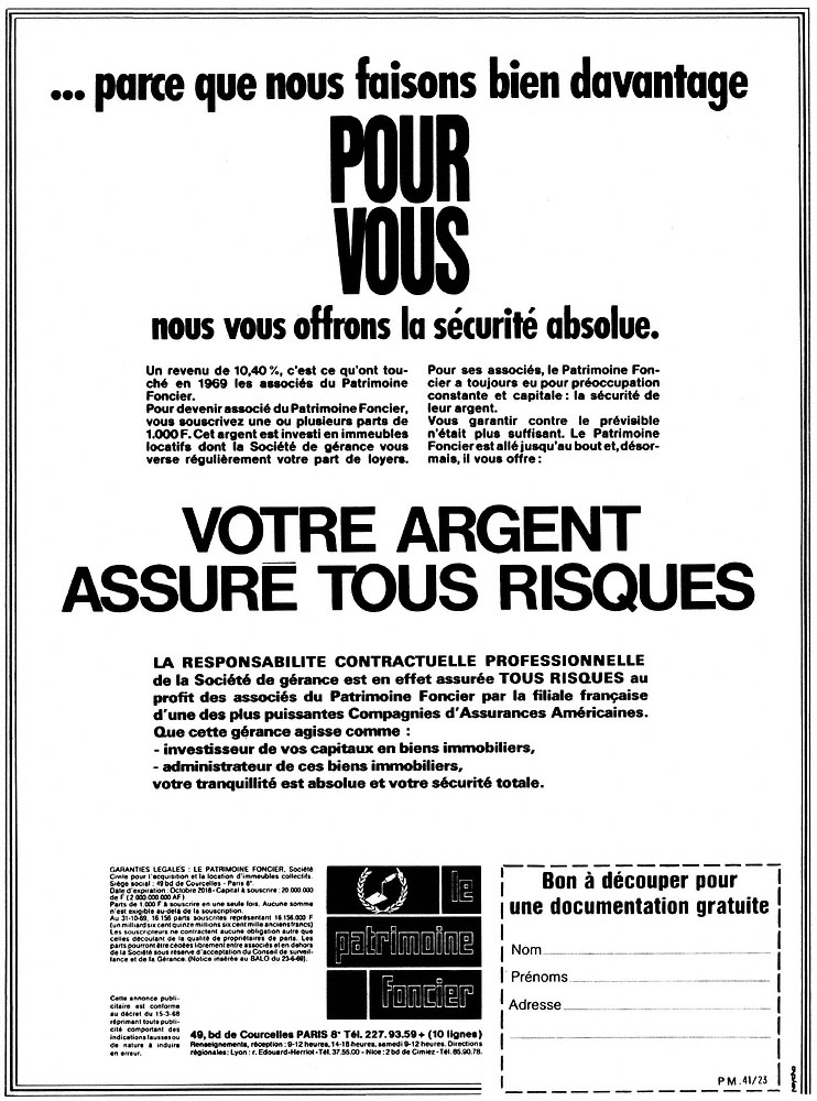 Advert Patrimoine Foncier 1970