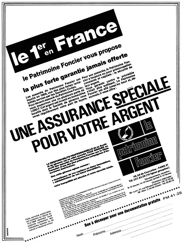 Advert Patrimoine Foncier 1970