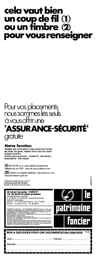 Advert Patrimoine Foncier 1970