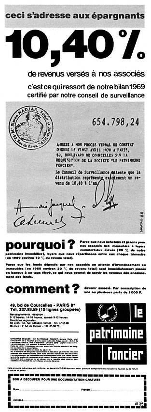 Advert Patrimoine Foncier 1970