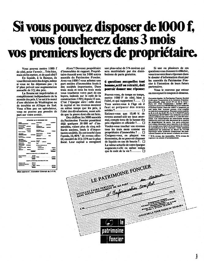 Advert Patrimoine Foncier 1970