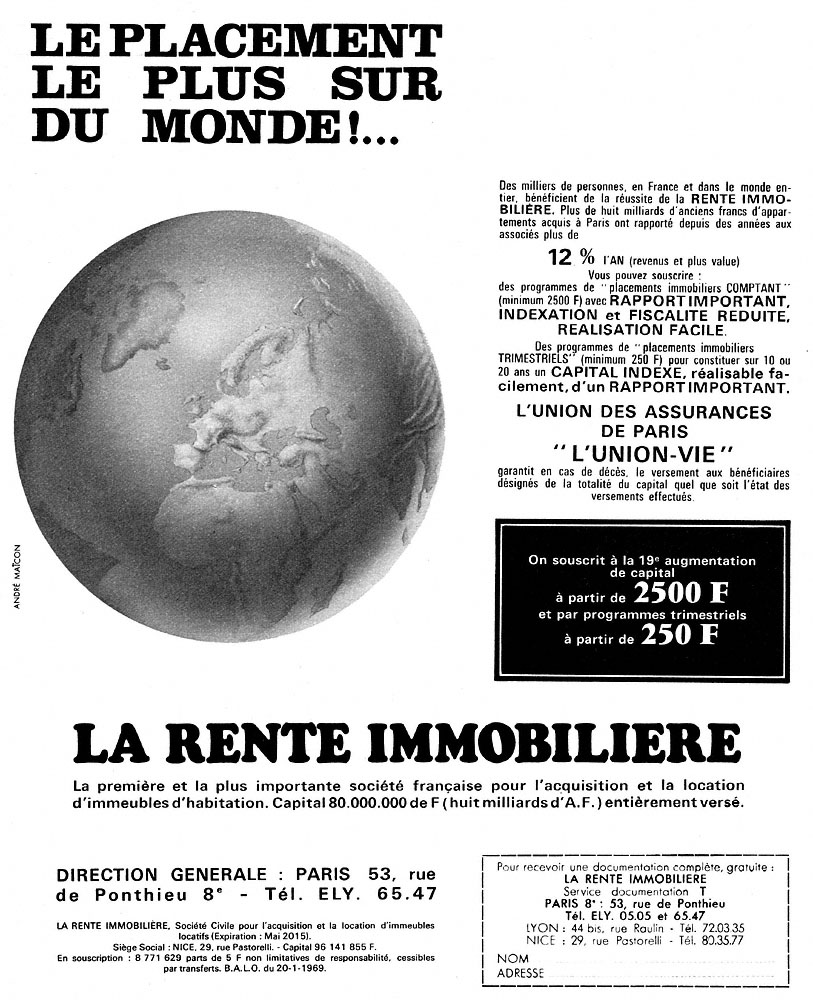 Advert Rente Immobili�re 1969