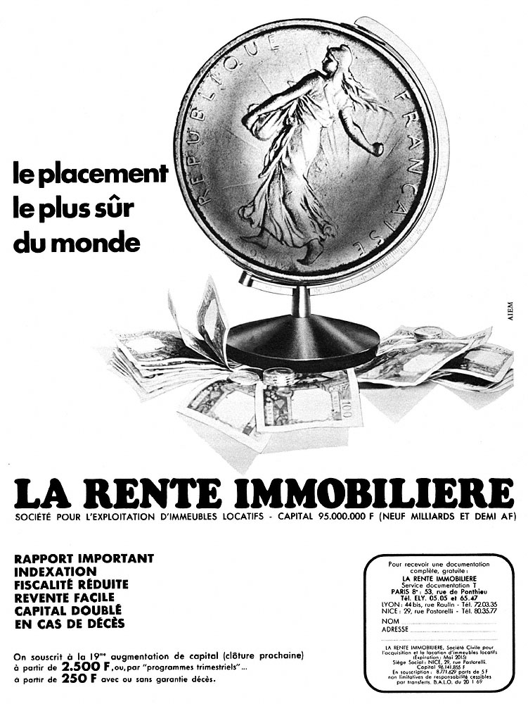 Advert Rente Immobili�re 1969