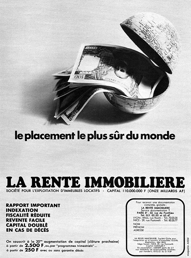 Advert Rente Immobilire 1969