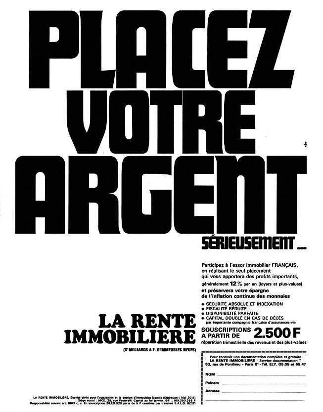 Advert Rente Immobilire 1971