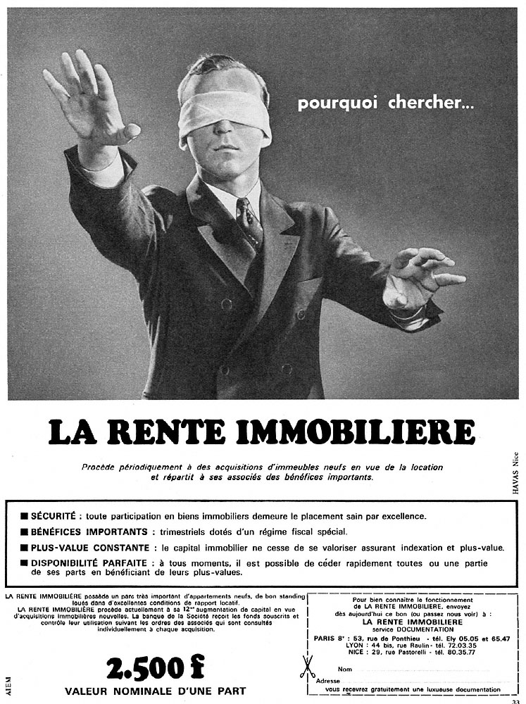 Advert Rente Immobili�re 1967