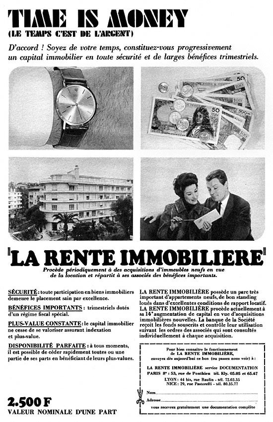 Advert Rente Immobilire 1967