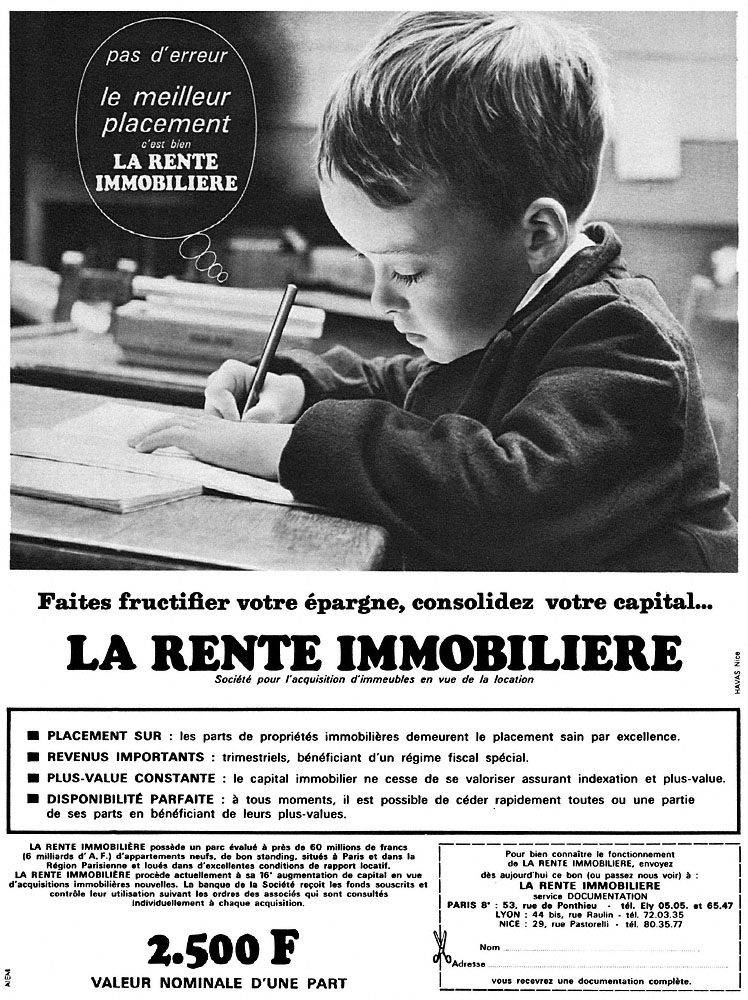 Advert Rente Immobili�re 1968