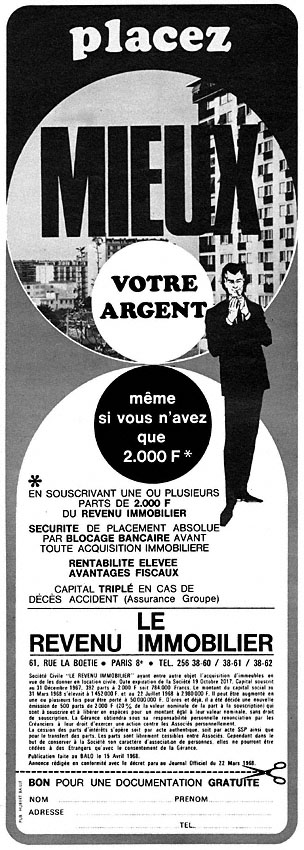 Advert Revenu Immobilier 1968