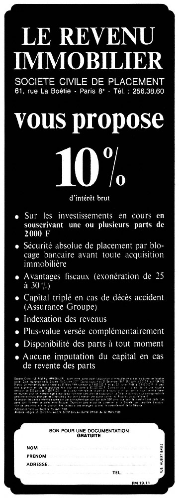 Advert Revenu Immobilier 1968