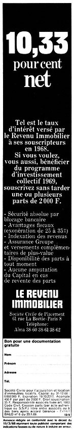 Advert Revenu Immobilier 1969