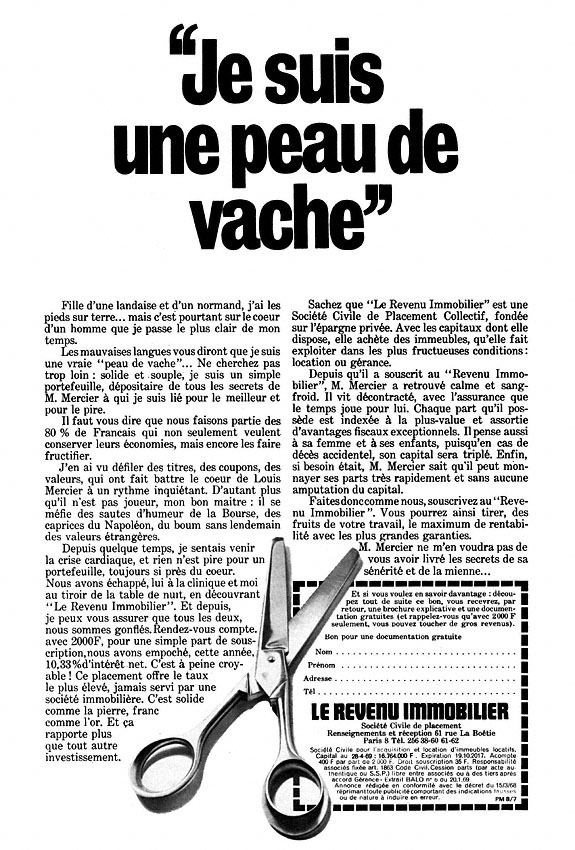 Advert Revenu Immobilier 1969