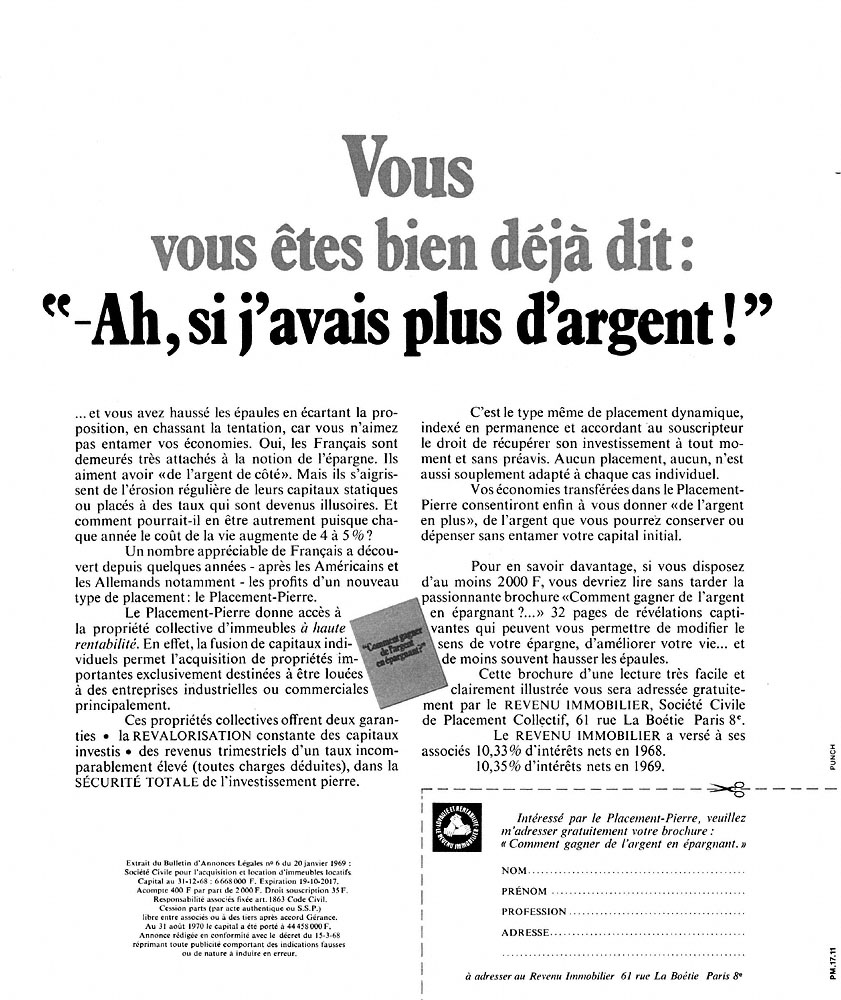 Advert Revenu Immobilier 1970
