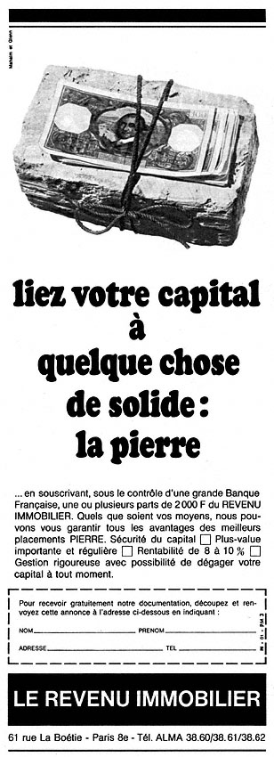 Advert Revenu Immobilier 1968