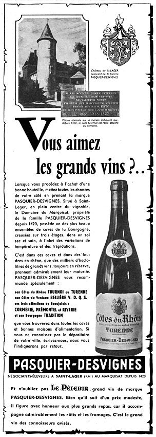 Advert Pasquier-Desvignes 1959