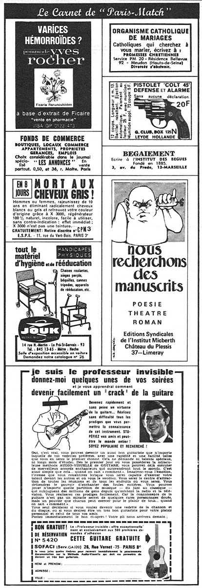 Advert Carnets Match 1970