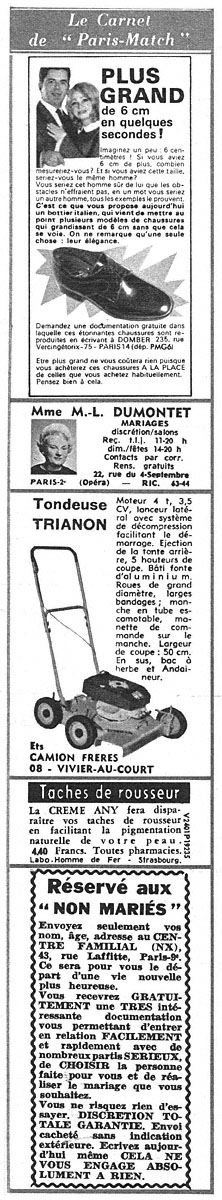 Advert Carnets Match 1970