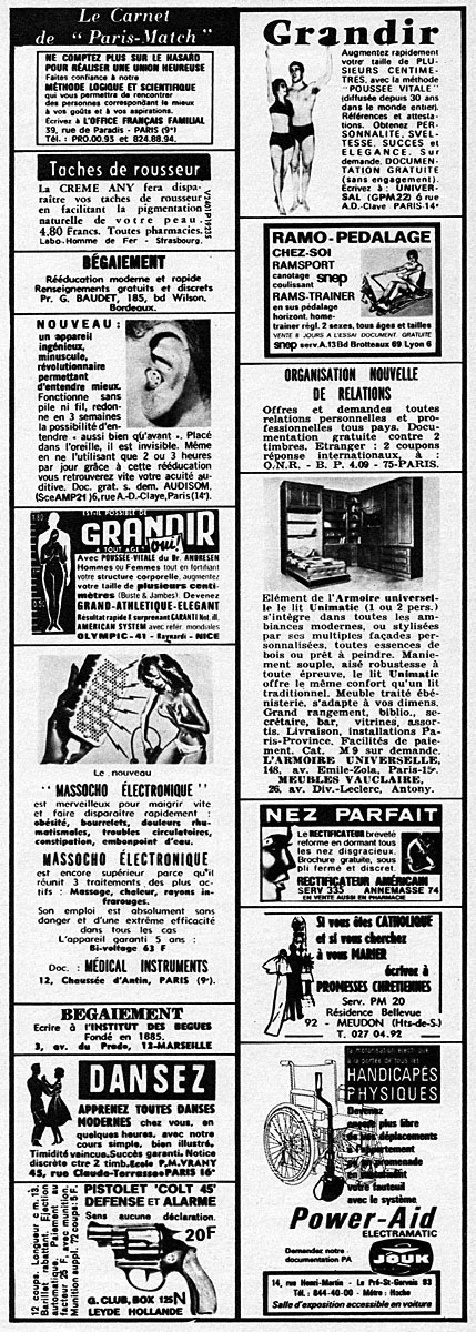 Advert Carnets Match 1971