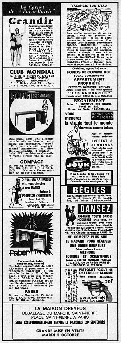 Advert Carnets Match 1971