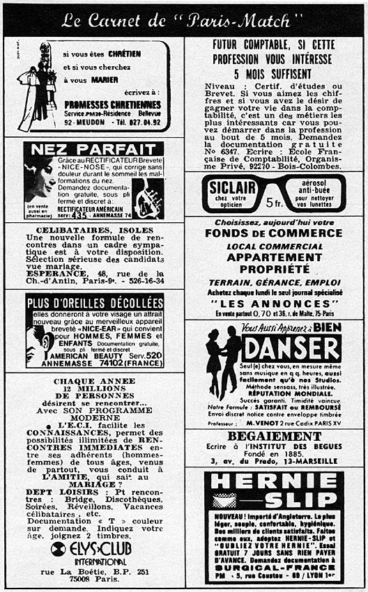 Advert Carnets Match 1972