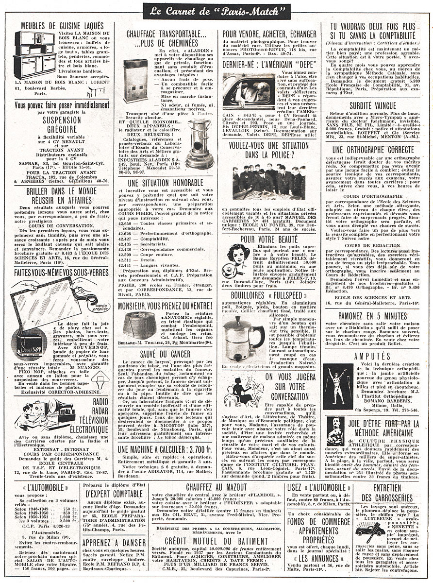 Advert Carnets Match 1952