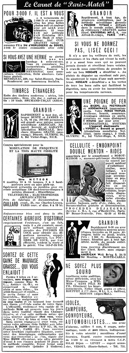 Advert Carnets Match 1957